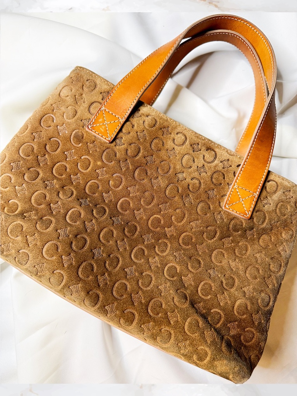 Céline Vintage Macadam Suede Tote Bag Cognac Tan Italy Restored - Picture 15 of 16